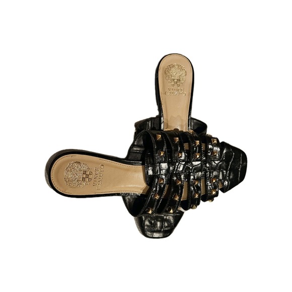 Vince Camuto Black Flat Sandals With  Goldcolor Studs Size 10 - Picture 1 of 5